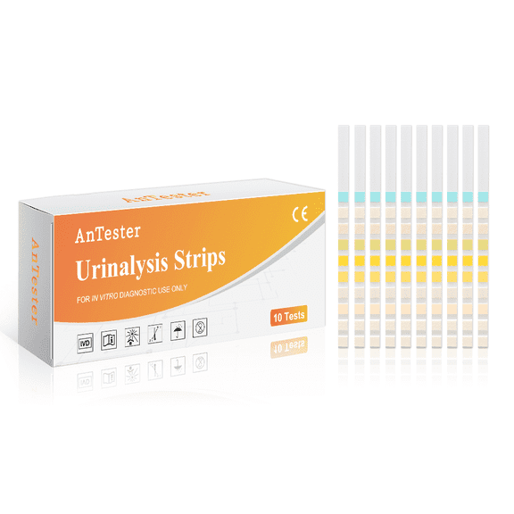 AnTester 10-in-1 Urine Test Strips 10 Parameters for Urinalysis - Rapid Tests for Ketosis, pH, Protein, UTI, Kidney and Liver Function-10 Count