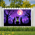 thumbnail image 4 of Spooky Witch Theme Halloween Banner Cauldron Scene Night Sky Bats Moon for Halloween Party Decoration Outdoor Indoor, 4 of 9