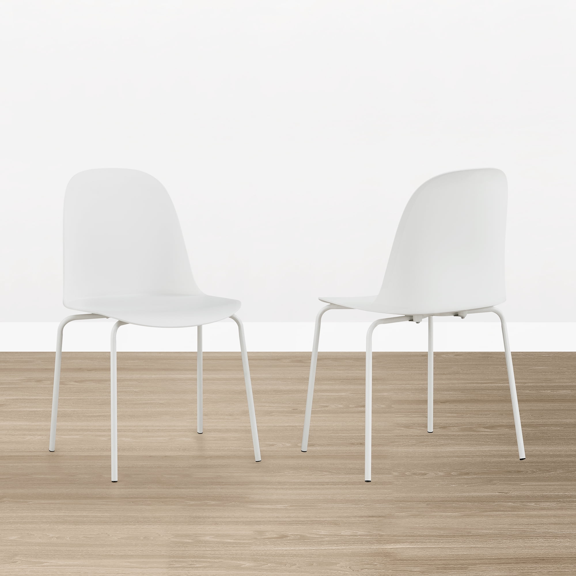 Spruce & Spring Modern Stackable Dining Chairs, Set of 4 Molded Plastic Kitchen Chairs with Metal Legs, Space-Saving Armless Design, White