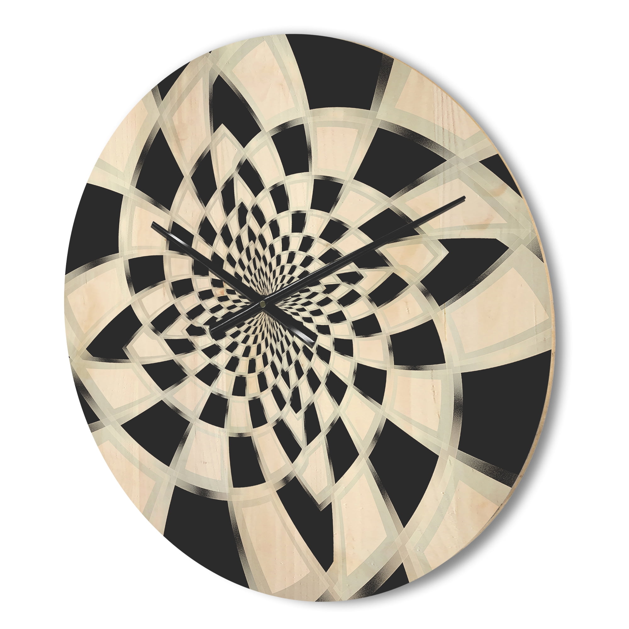 Designart 'Abstract Monochrome Spiral Fractal Design ' Modern Wood Wall Clock