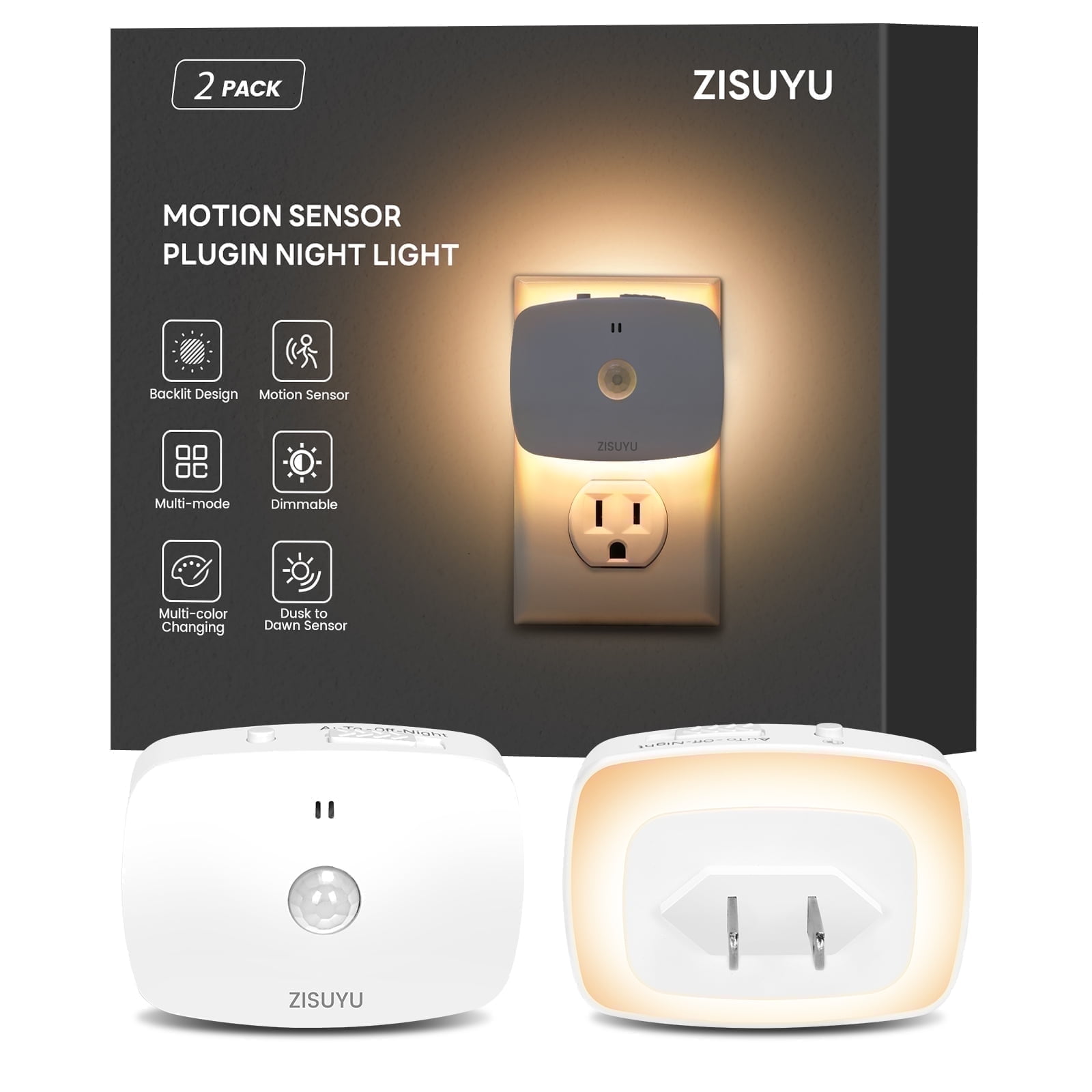 ZISUYU 2-Pack Backlit Motion Sensor LED Night Lights