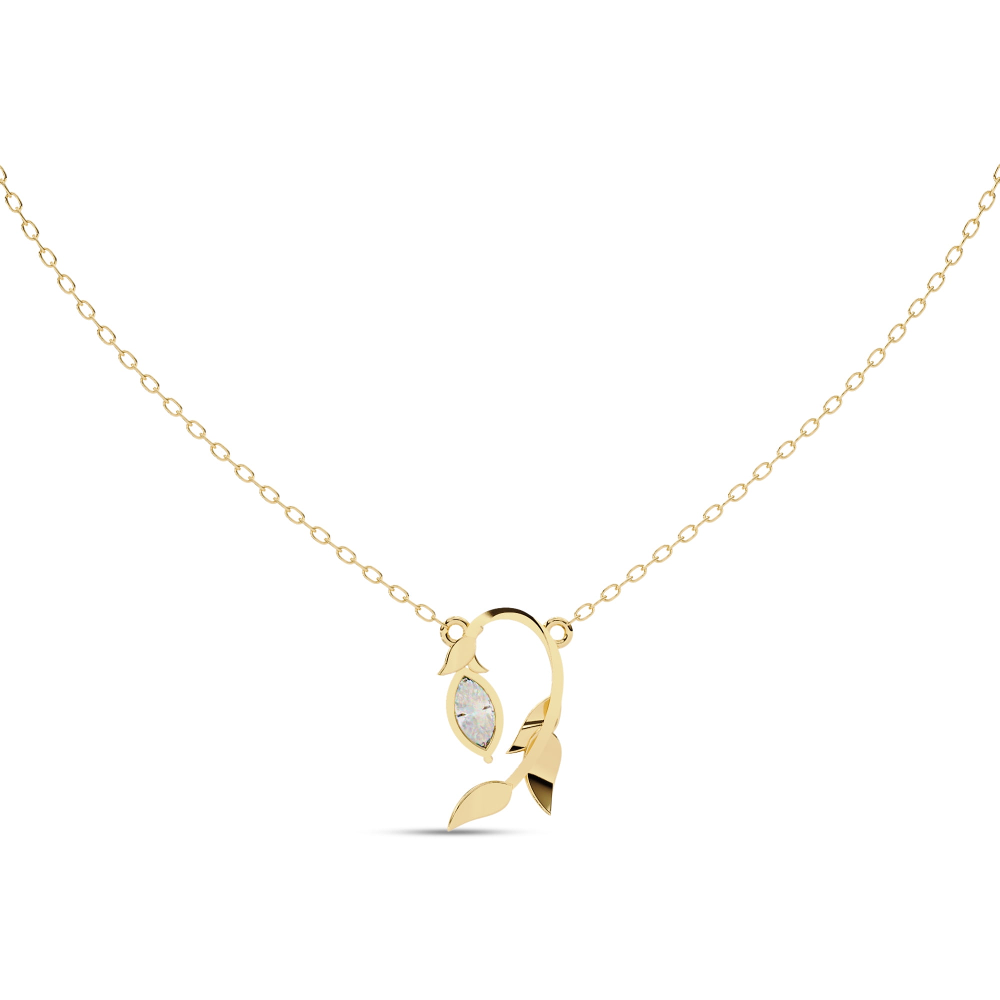 IGI Certified Lab Grown Diamond Olive Leaf Branch Pendant Necklace for Women | Marquise Cut Diamond Necklace with 18 Inch Cable Chain 14K Solid Yellow Gold F-G, VS-SI Quality (0.50 Ctw)