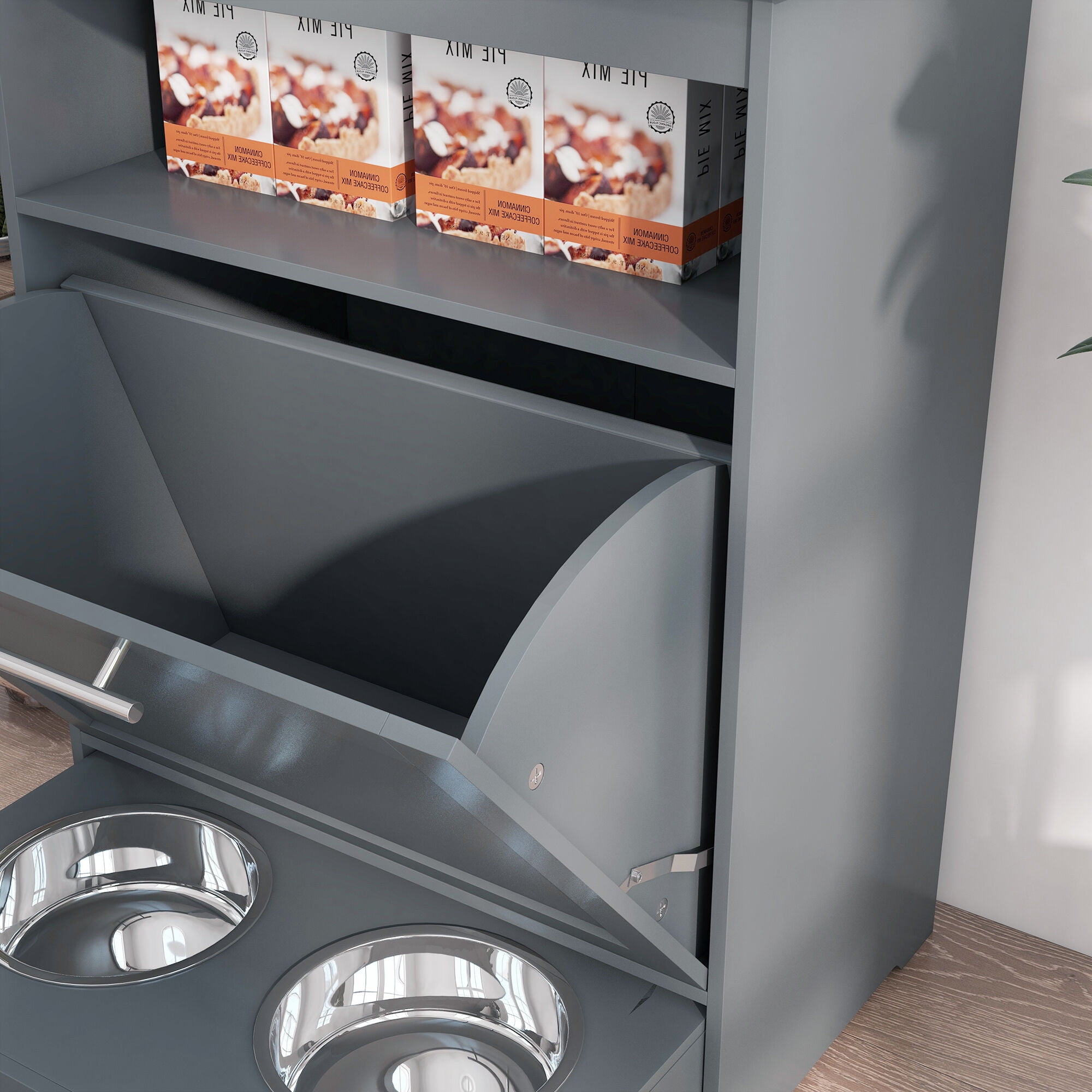 Orthopedic Dog Bed, Pet Feeder Station Storage Cabinet, with Dog Raised Bowls, Gray, Gray Dog Bed,Wood Cat Bed, Pet Supplies Pet Beds & Furniture