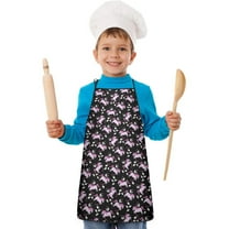 Black Pink Unicorn Pattern Kids Aprons for Girls and Boys,Adjustable Neck Strap Toddler Aprons for Kids Cooking Baking