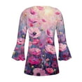 thumbnail image 5 of CYMMPU Spring Tops Button V Neck Flare Sleeve Loose Fit Blouses for Women Dressy Casual 3/4 Sleeve Floral Printed Summer Fashion Shirts T-Shirts Empire Waist A Line T-Shirts Multicolor S, 5 of 5