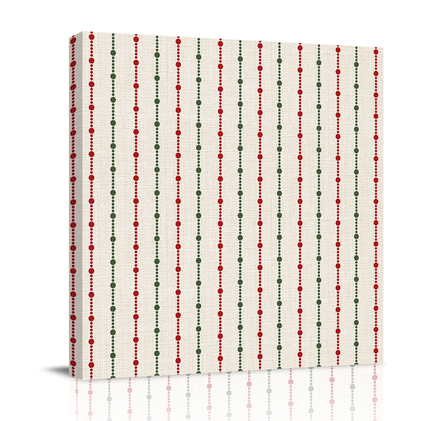 Canvas Wall Art Christmas Framed Canvas Prints for Bathroom Desk Farmhouse Xmas Abstract Dots Red Green Stripes Small Gallery Wrapped Wall Decor for Home Office Gifts 8 x8 Ship Next Day