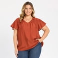 thumbnail image 4 of DARING DIVA Women's Plus V Neck and Ruffle Sleeve Casual Summer Wear 3X Orange Red, 4 of 6
