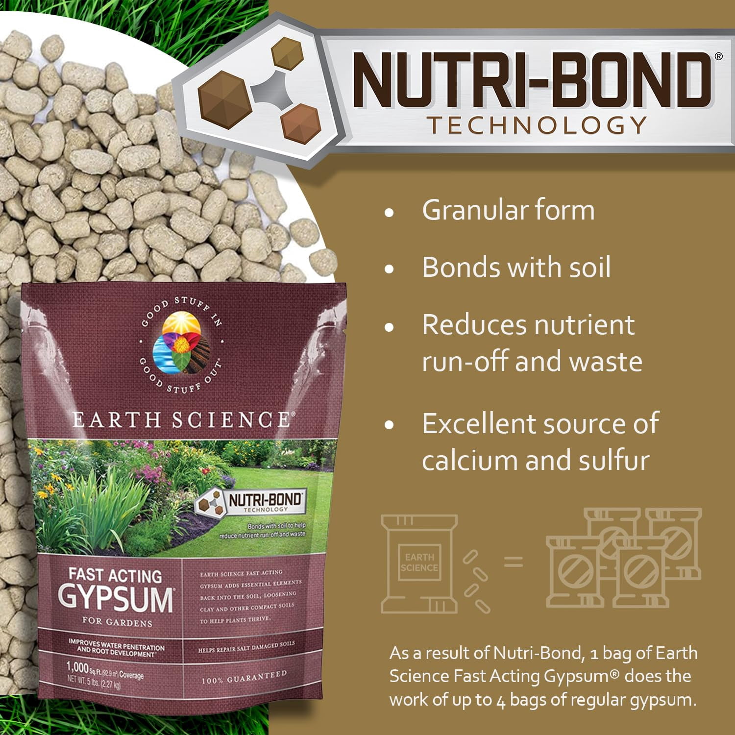 Earth Science Fast Acting Gypsum Granules, 2.5 lb - Soil Conditioner, Breaks Up Compact Soils, Encourages Root Growth, Repairs Salt Damage
