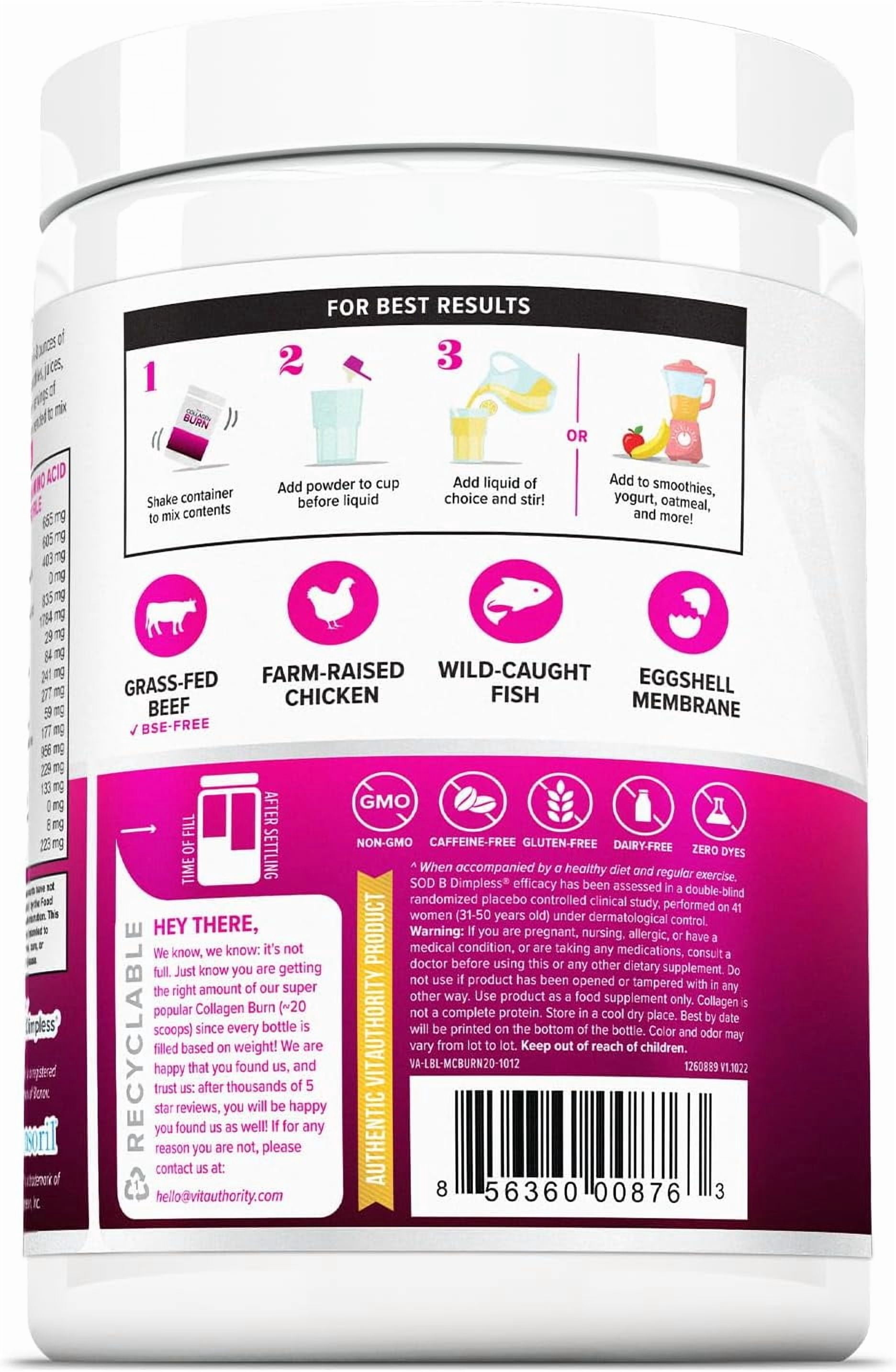 Vitauthority Multi Collagen Burn, Collagen Peptides Powder for Women, Unflavored, 20 Servings
