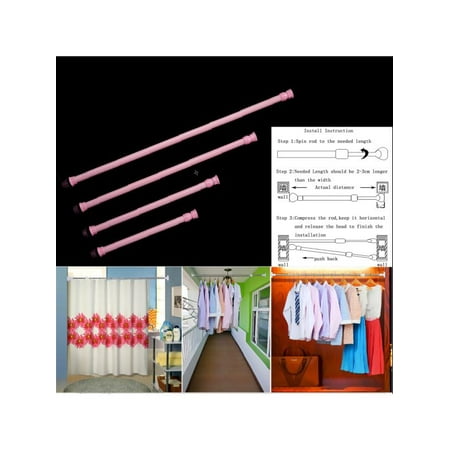 30 120cm Shower Curtain Spring Rod Extendable Bathroom Pole Adjule Tension Telescopic Color Pink