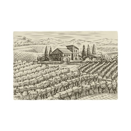 

Table Placemats Set of 6 - Vineyard Landscape 12x18 In Faux Linen Double Heat Resistant Place Mats Cloth Indoor/Outdoor Placemats Washable Table Mats for Dining Kitchen Party