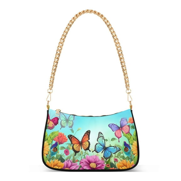 Ryvnso Butterflies Flying on Flowers Womens Chain Shoulder Bag Tote Handbags Clutch Hobo Purse with Zipper for Travel