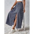 thumbnail image 4 of Women'S Floral Print Wrap Skirt, Casual Side Slit Midi Skirt for Vacation & Resort Wear Royal Blue M, 4 of 9