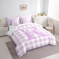 thumbnail image 2 of Catabedysis Modern Geometric Plaid 7-Piece Twin Bedding,Bowknot Monogrammed R Design Bedding Comforter Set,Colorful Stars Reversible For Girls, 2 of 7