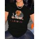 thumbnail image 1 of 1pc Halloween Thanksgiving Christmas Skeleton Graphic Print T-Shirt, Women'S Casual Crew Neck Short Sleeve Tee, Polyester Knit Fabric, Medium Stretch, All-Season Comfort Top, 1 of 6