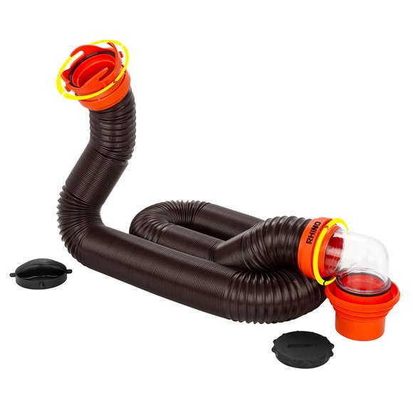 Camco RhinoFLEX 15' Kit de manguera de alcantarillado con tapas de codo 4 en 1