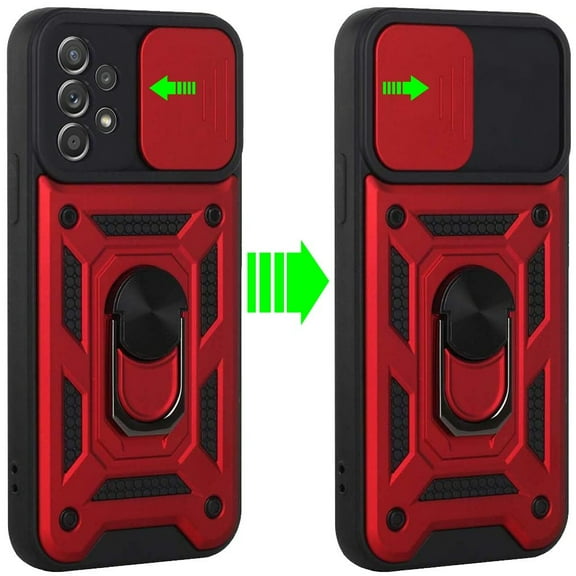 Phone Case for Samsung Galaxy A33 5G Hybrid Cases with Slide Camera Lens Cover and Ring Holder Kickstand Dual Layer Hard Heavy Duty Cover for Galaxy A33 5G - Red