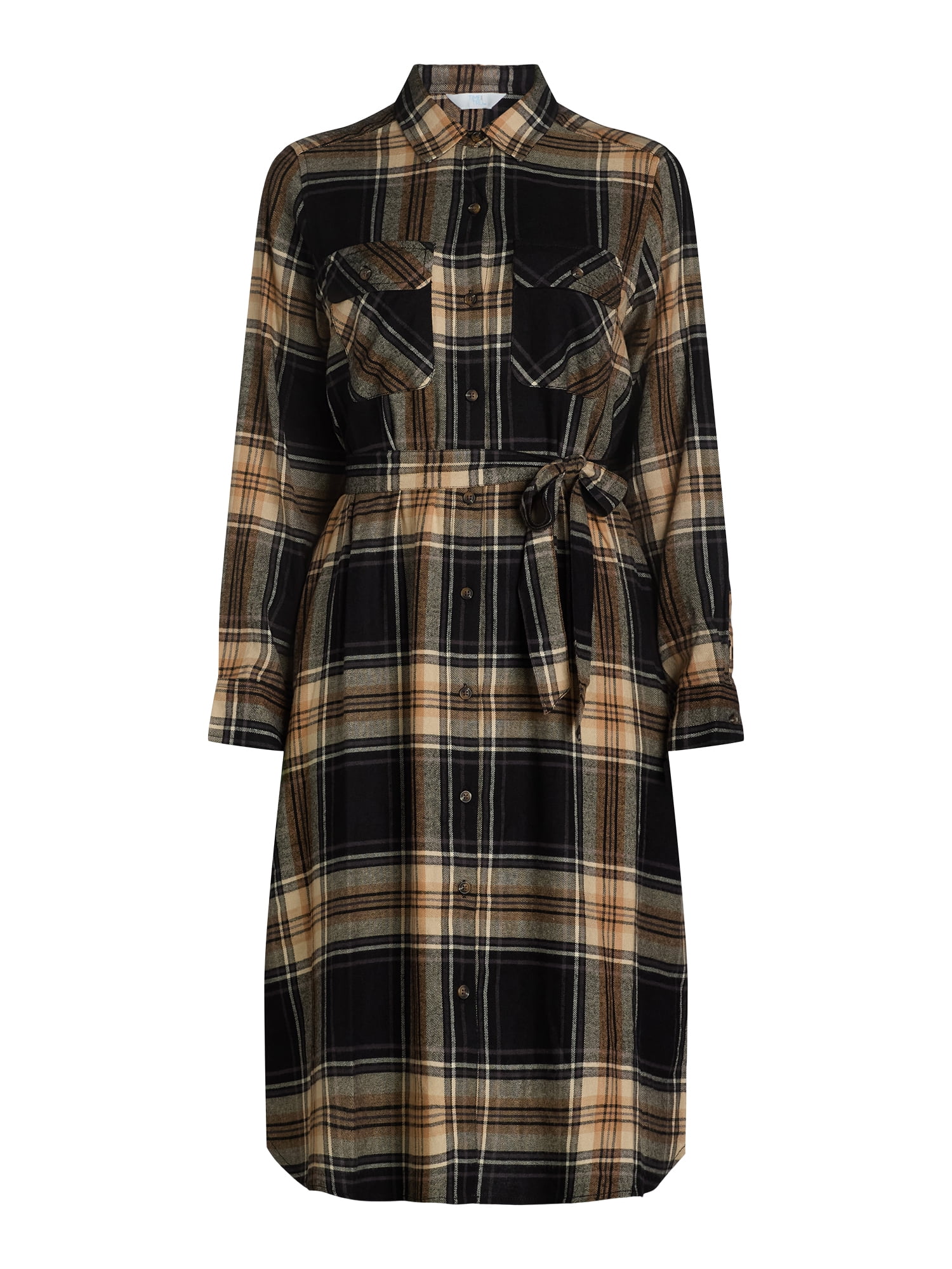 Time and Tru Women's Cotton Rayon Plaid Button Front Dress
