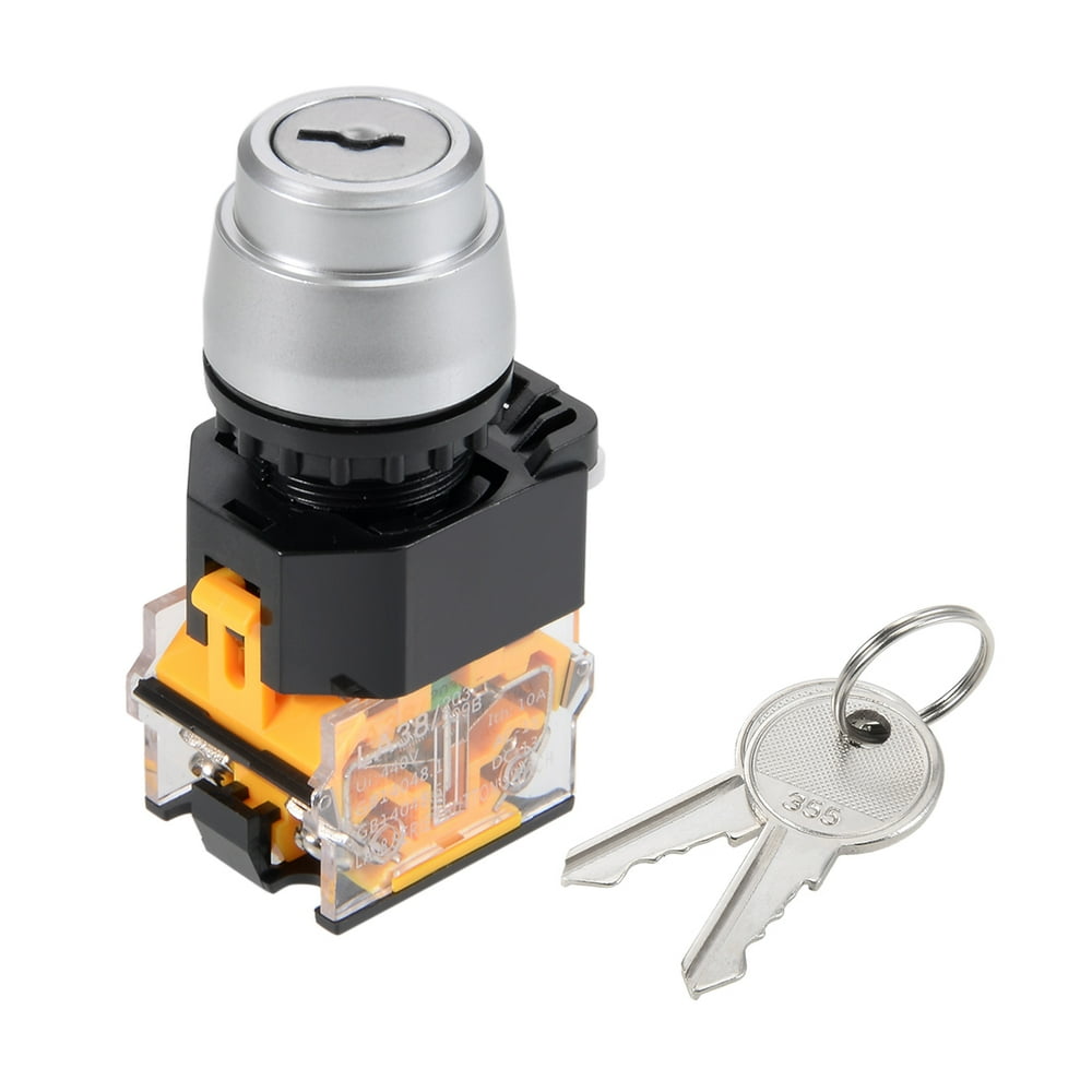 22mm 2 Position Key Locking Push Button Switch W Keys DPST 380V/10A