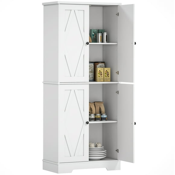 HOMCOM 71" Farmhouse Tall Kitchen Pantry Storage Cabinet, White
