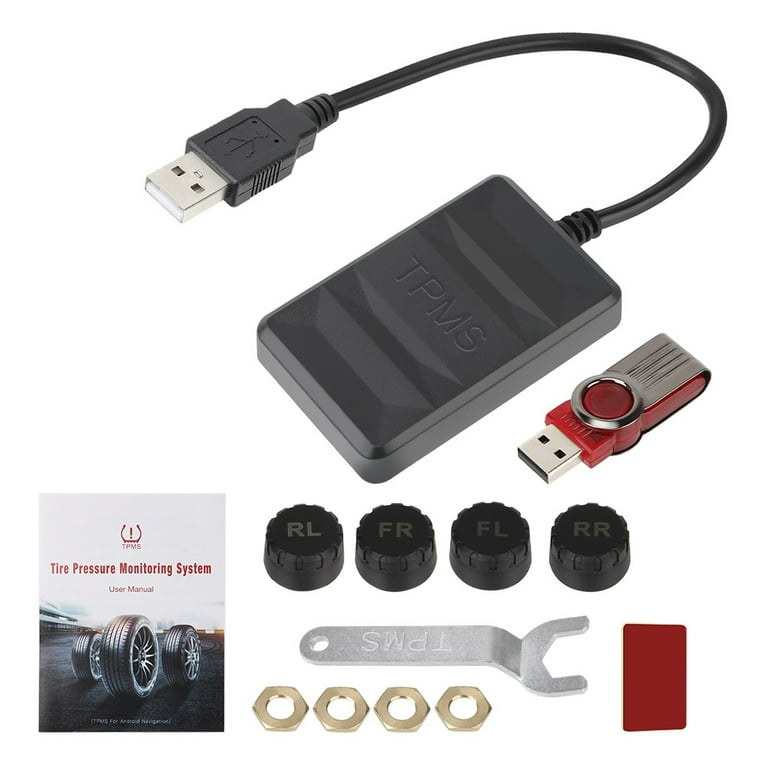 Portable Car USB TPMS with 4 Internal Sensors for Android In Dash  Navigation DVD Tire Pressure Monitoring Auto Alarm