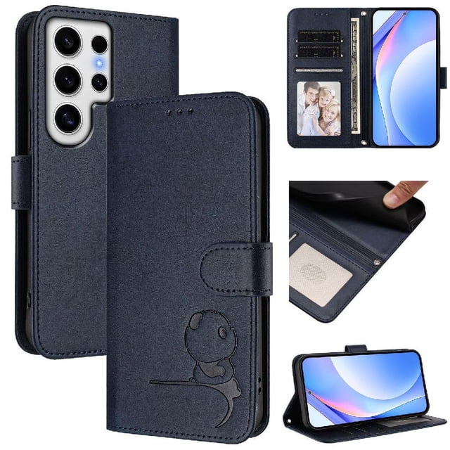 Étui à Rabat pour Samsung Galaxy S24 Ultra, Blocage RFID, Fermoir Magnétique, Étui Portefeuille avec 3 Fentes pour Cartes et Fonction Support