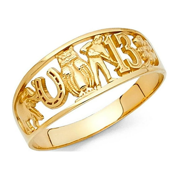 14k Solid Yellow Italian Gold All-in-One Lucky Charm Ring 8mm