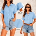 thumbnail image 2 of Enmain Womens Button Down Shirt Short Sleeve Collared Textured Summer Tops Casual Beach Shirt Sky Blue 3XL, 2 of 8