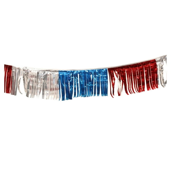 SSWBasics 60 foot Red/Silver/Blue Metallic Fringe Pennant
