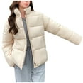 thumbnail image 2 of Tdoqot Womens Puffer Jacket Casual Long Sleeve with Hood Zip up Winter Coats White, 2 of 8
