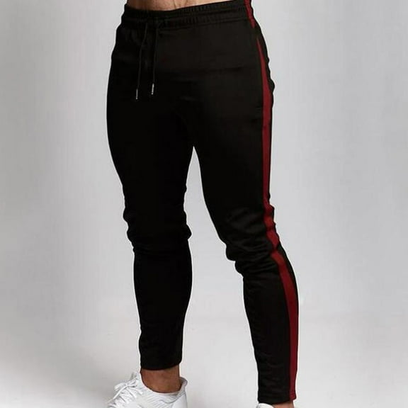 Jacenvly Mens Sweatpants with Pockets Striped Elastic Waisted Long Mens Pants Men Casual Patchwork Tight Fitting Pockets Fitness Sport Pants Pants Black Trousers for Men