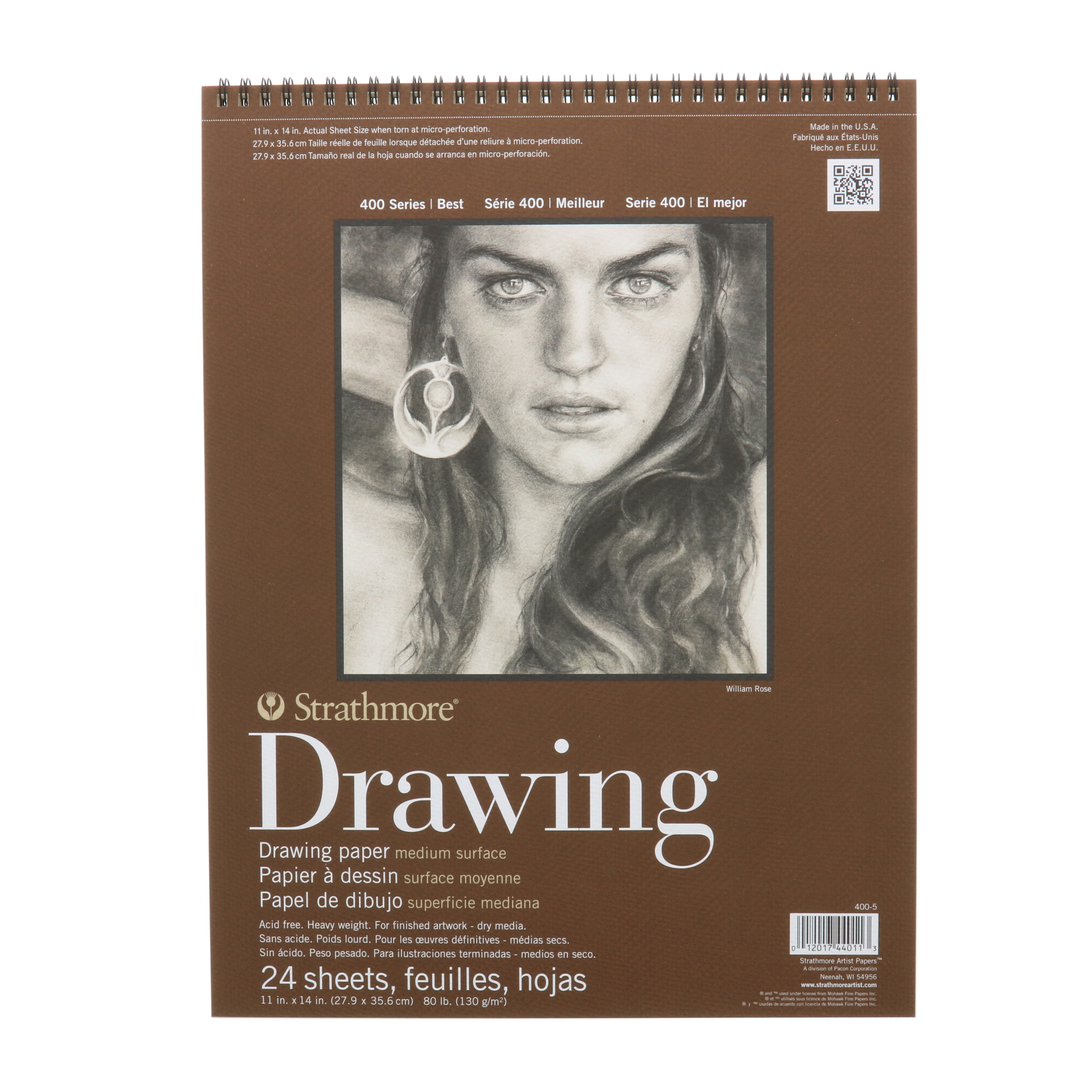 11x14 Wire Bound Strathmore 400 Series Recycled Drawing Pad Medium Surface 24 Sheets