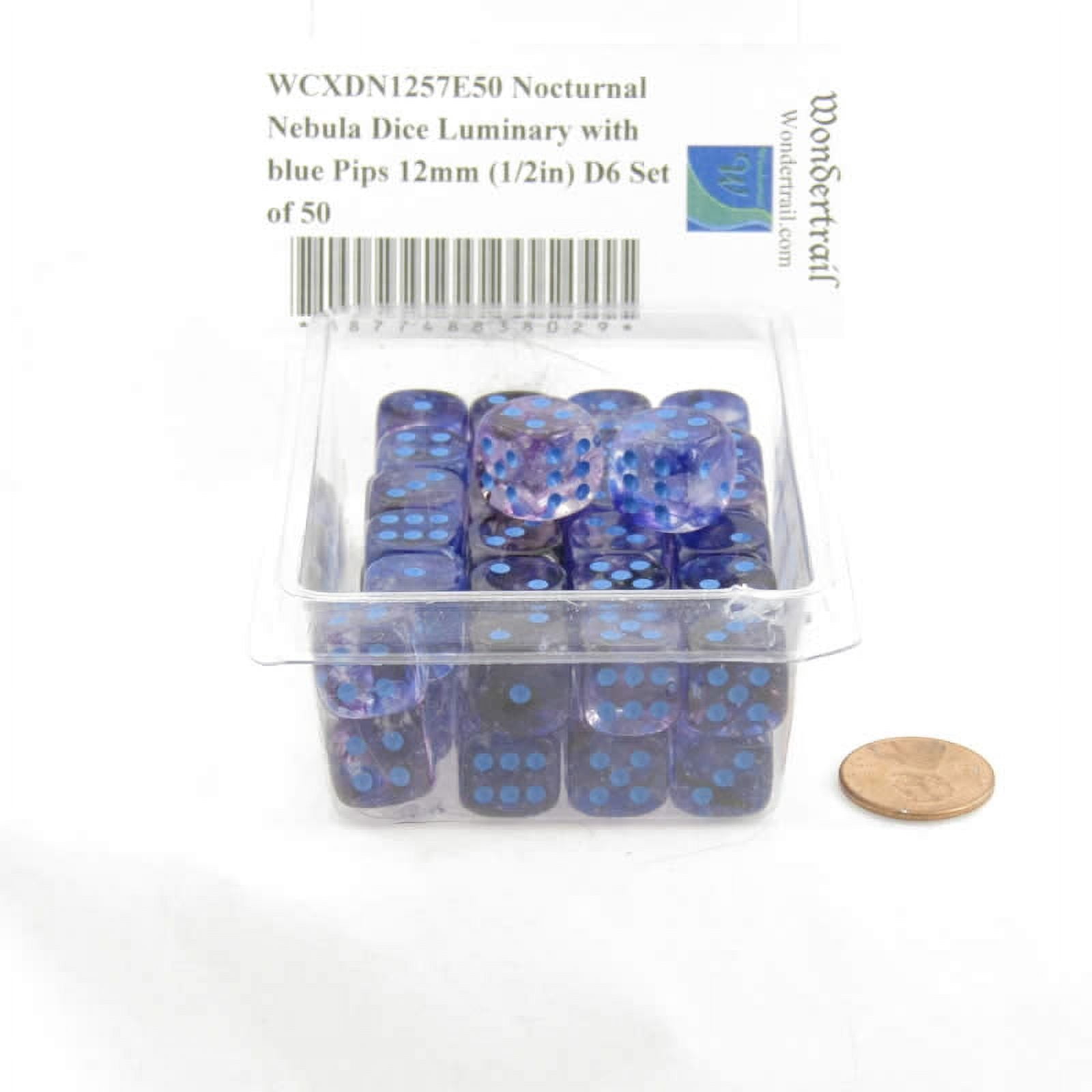 Nocturnal Nebula Dice Luminary with Blue Pips 12mm (1/2in) D6 Set of 50 Wondertrail