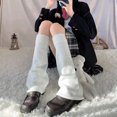 thumbnail image 2 of Stretchy Ribbed Long Arm & Leg Warmers Set - Elastic Cuff Non-Slip Design with Curled Flared Hem, Slim Fit for Versatile Outfits, 50CM Flat Length, Available in Black/White/Black-Gray, 2 of 6