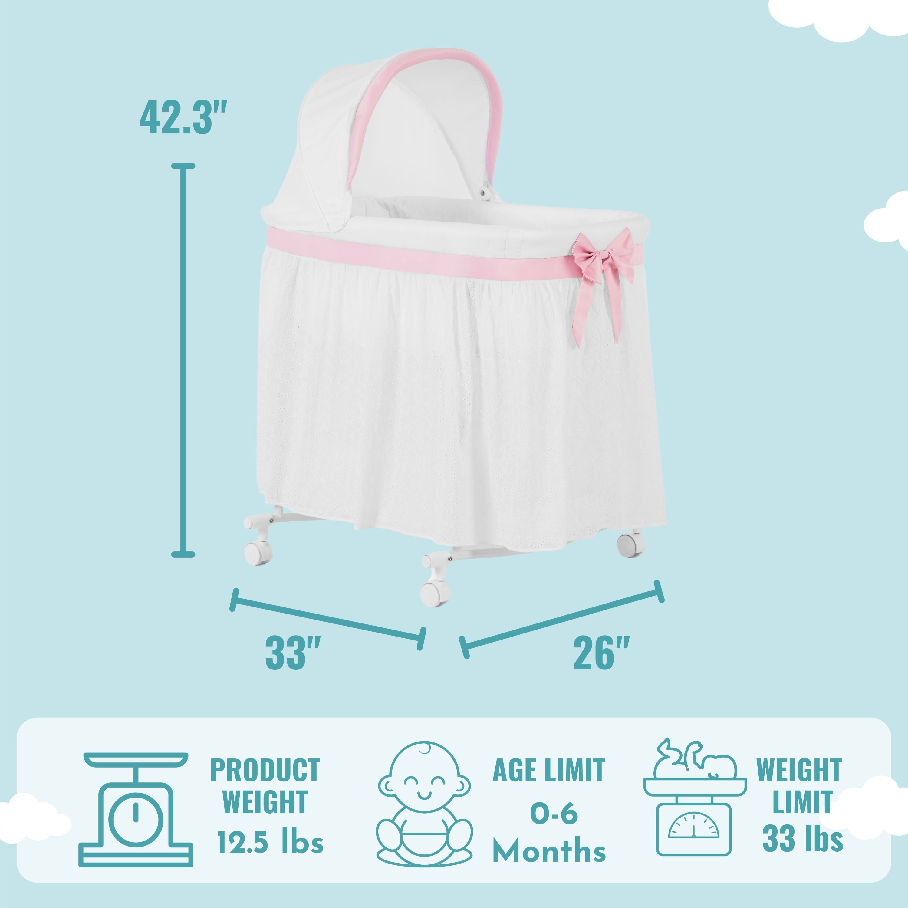 Dream On Me Montreal Portable 2-In-1 Bassinet In Pink