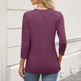 thumbnail image 3 of ABATAB 3/4 Length Sleeve Tops for Women Comfy Business Work Casual Tunic Shirts Solid Color Crew Neck Summer Fall Pullover(Small,Wine), 3 of 6