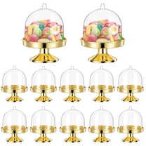 12 Pcs Plastic Mini Candy Plate with Clear Dome Cover Gold Cake Stands Dessert Display Stands Candy Chocolate Case Party Favors for Birthday Wedding Festival Party By Topboutique