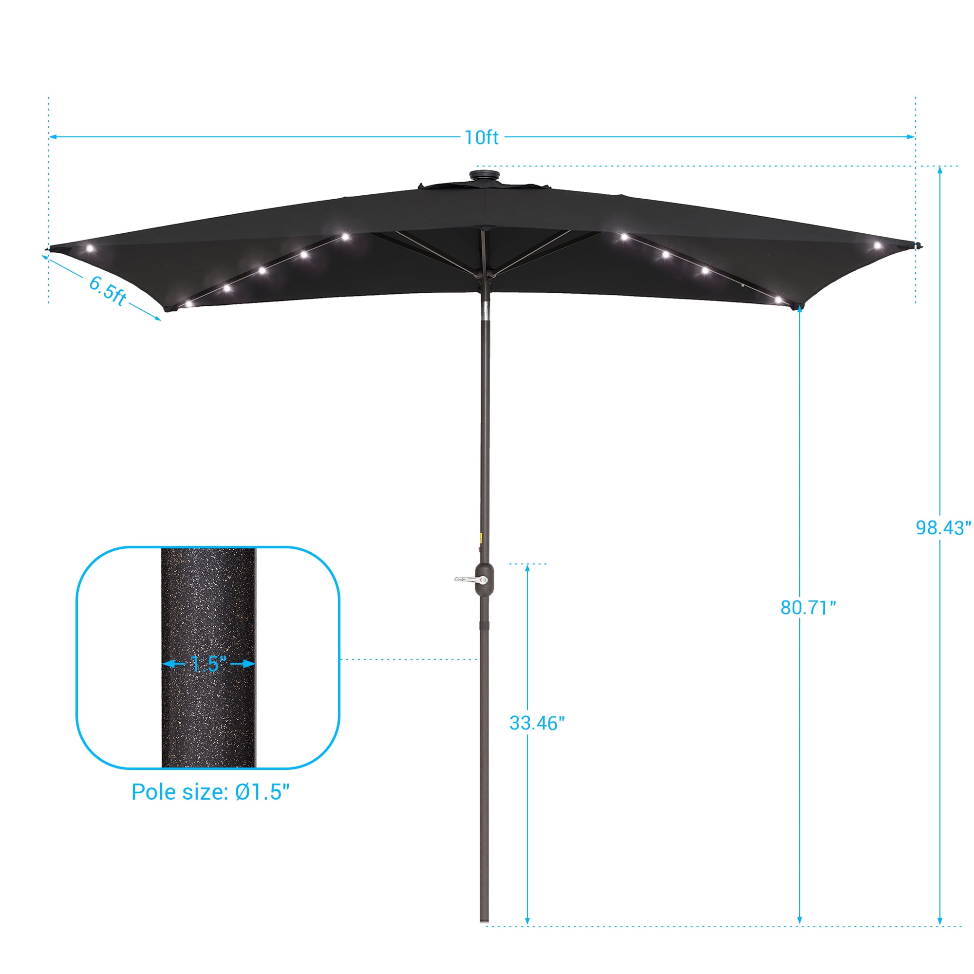 CHYVARY 10 x 6.5ft LED Outdoor Patio Rectangular Table Umbrellas for Deck, Poolside and Garden, Black