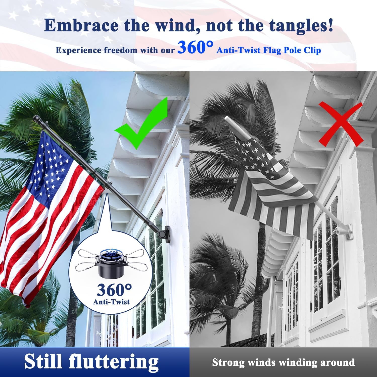 Flag Pole Kit, Tangle Free Spinning Stainless Steel Rustproof Flagpole for 3x5 Sports Fan Outdoor Flags for Outside House (Black, 5FT, with Bracket)