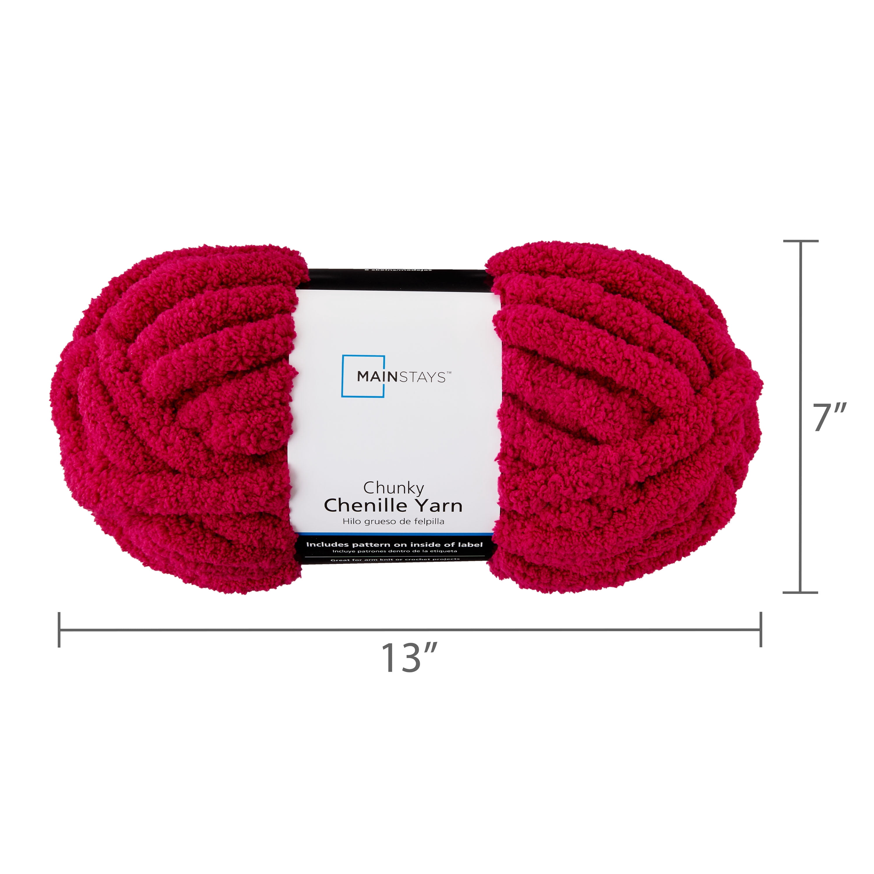 Mainstays Chunky Chenille Yarn, Fuchsia Flame, 31.7 yd, 100% Polyester, Super Bulky, 4-Pack