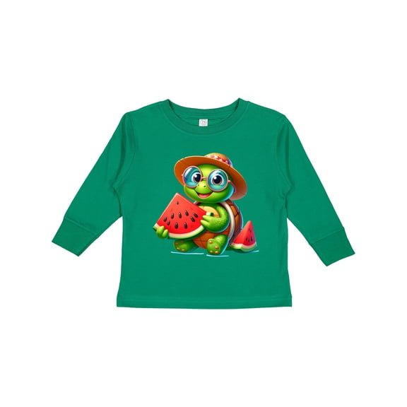 Inktastic Summer Turtle with Watermelon Boys or Girls Long Sleeve Toddler T-Shirt