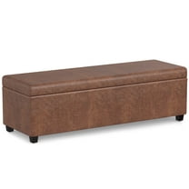Avalon 54 inch Wide Contemporary Extra Large Storage Ottoman Bench in Distressed Saddle Brown Vegan Leather