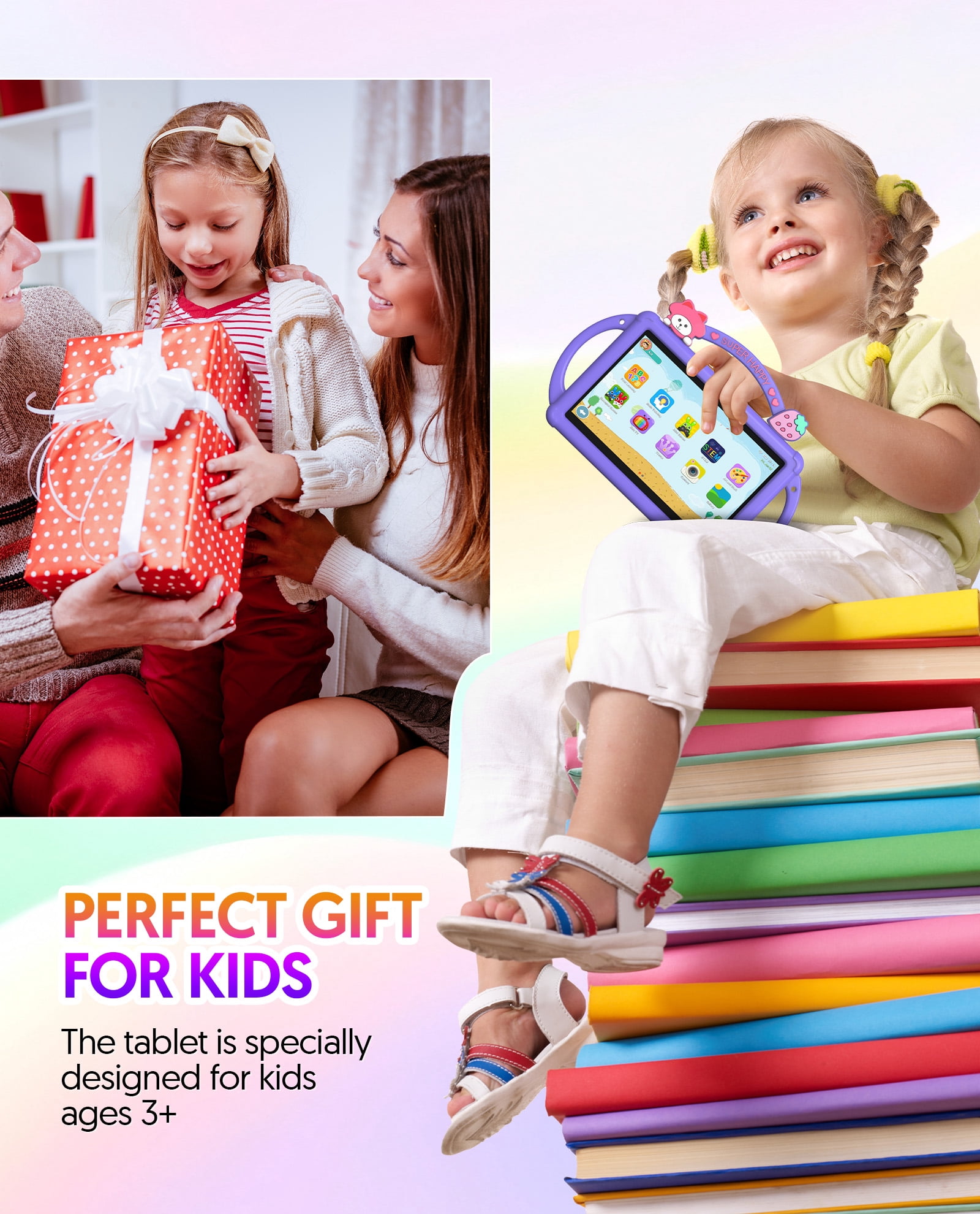 Kids Tablet, 7 inch Android 13 Tablet, Quad Core CPU, 4GB(2G+2G)RAM+32GB ROM, 1024 x 600 IPS, WiFi, Bluetooth（Blue）