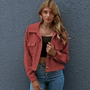 Women's Fashion Corduroy Shirt Jacket Casual Lapel Long Sleeve Top Pocket Button Jacket Tops