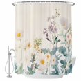 thumbnail image 2 of Watercolor Spring Floral Waterproof Fabric Shower Curtain,Farmhouse Daisy Green Botanical Waterproof Fabric Shower Curtain for Bathroom Bathtubs Shower Curtains with 12 Hooks Extra Long 72x96, 2 of 8