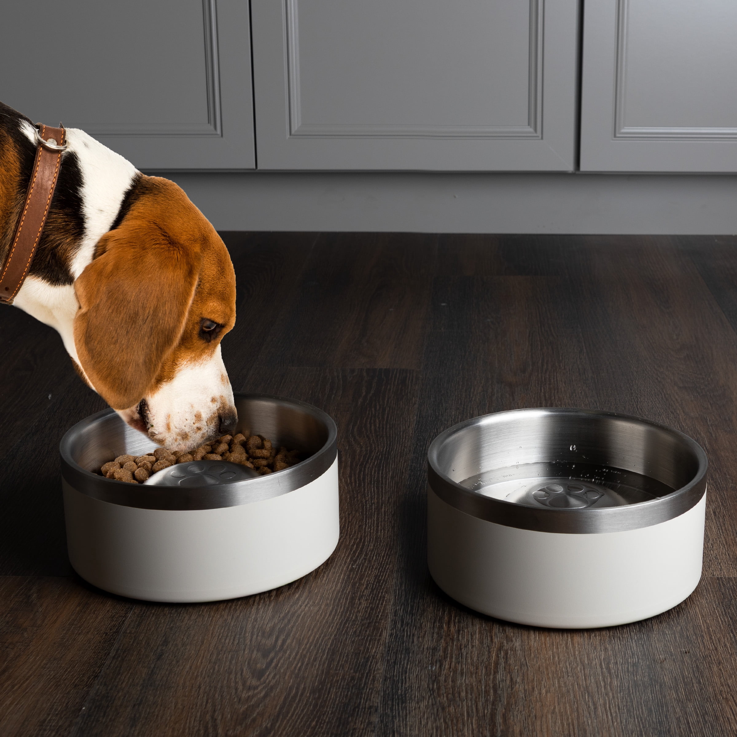 PETMAKER Set of Two 60oz Stainless Steel Slow Feeder Dog Bowls (Cream)