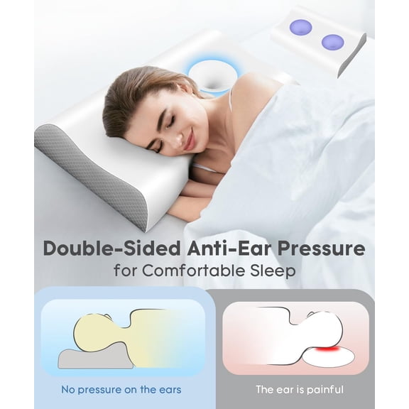 Cervical Pillow for Neck Pain Relief - Contour Pillow Memory Foam Pillows for Sleeping, Double Ear Relief Zones Neck Pillow, 6CM Enhanced Neck Support Cooling Bed Pillow for All Sleep Positions