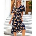 thumbnail image 5 of Women Casual Short Sleeve V Neck Midi Dress Floral Print Elastic Waist Loose Summer Dresses Boho Flowy Ruffle Dress, 5 of 7