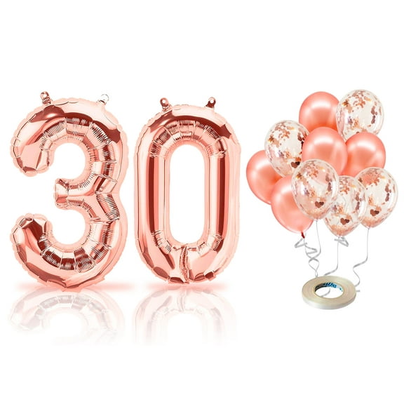 PARIS PRODUCTS - 30th Birthday Rose Gold Balloons & Number 30 Mylar Balloon, 30th Birthday Party Decor, 30th Birthday Decorations for Women, 30th Birthday Decorations Women 30