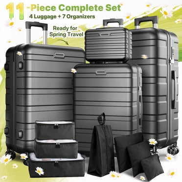 11-Piece Hardshell Luggage Set, 28/24/20 Spinner Suitcase, Carry-on, Toiletry Bag & Packing Cubes, Durable Travel Set with 360° Wheels & Lock